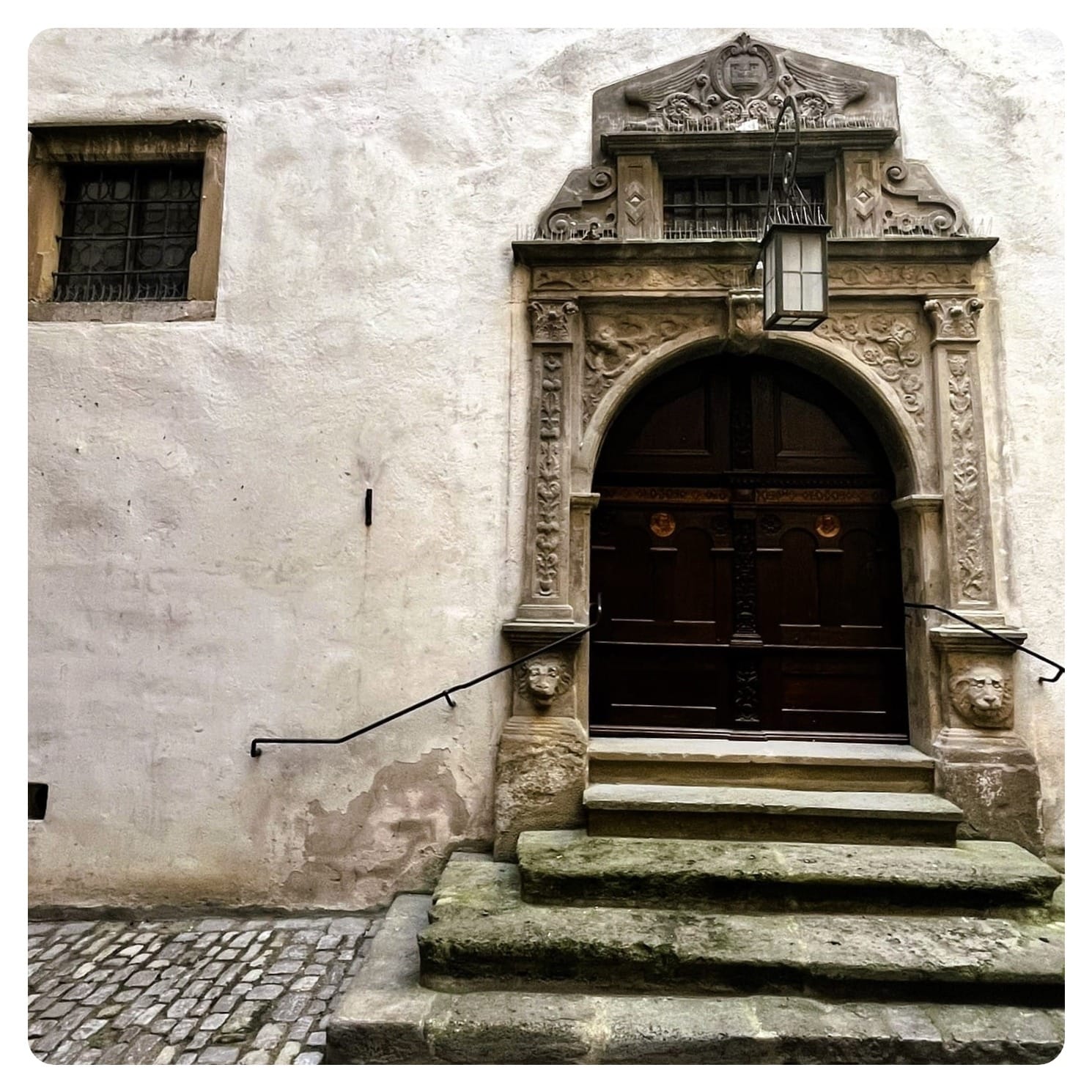 stone steps and ancient wooden door